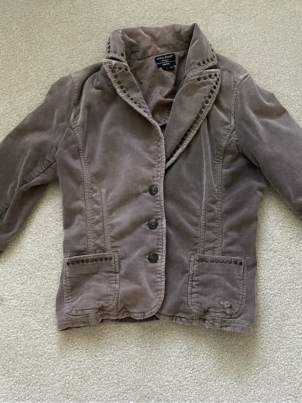 Guess Taupe Corduroy Stud-Trim Blazer Jacket